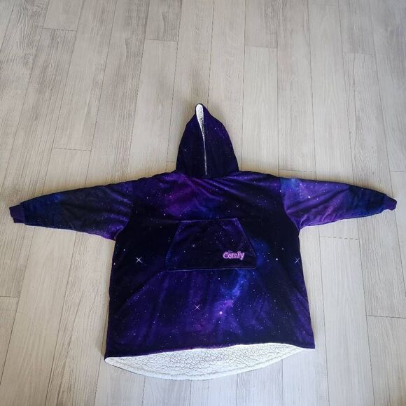 The Comfy Hoodie Kids One Size Blanket Sherpa Pullover Dream Starry Night Purple - Picture 1 of 4